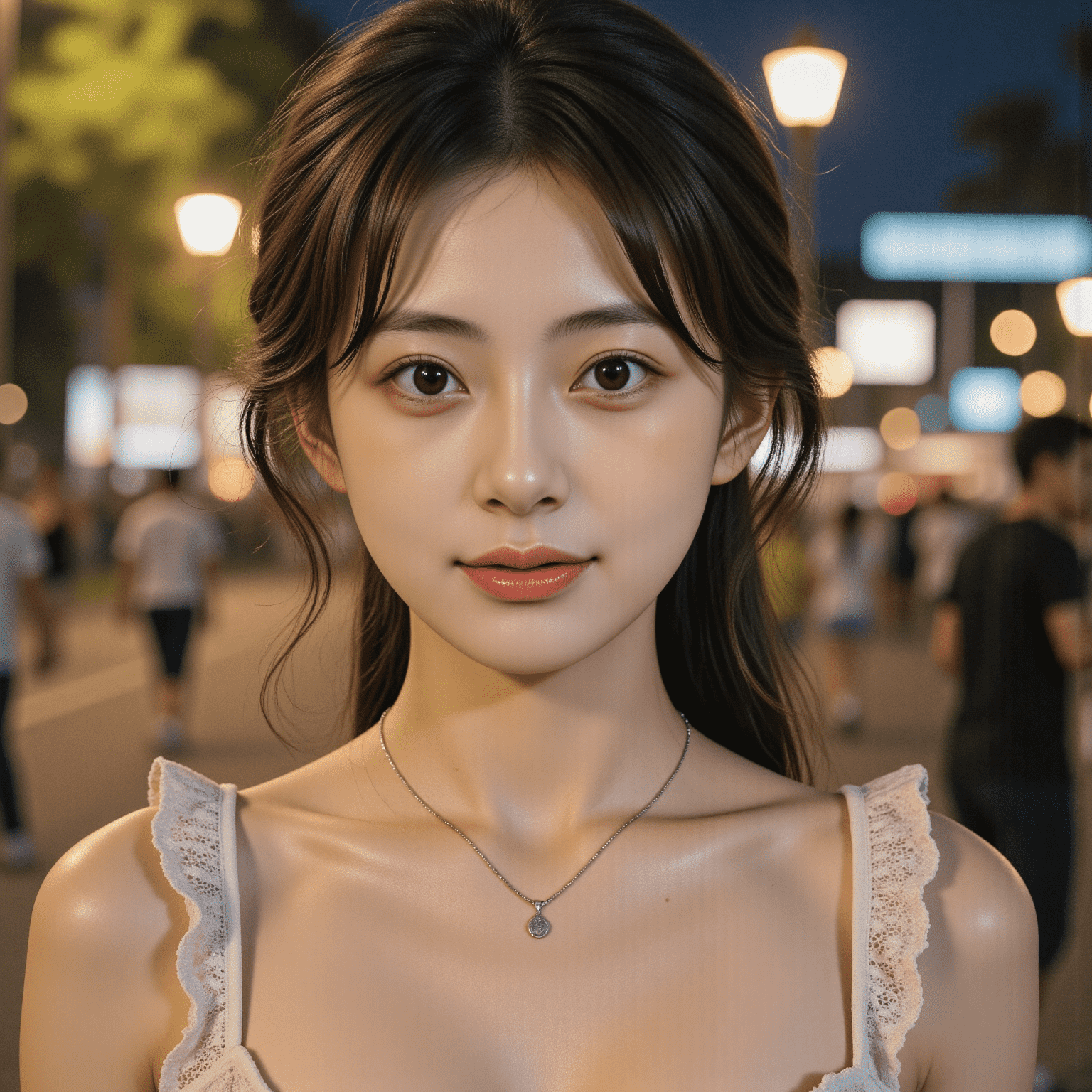 By utilizing face swapping technology, we replaced her facial features with those of another girl, achieving face replacement while keeping the rest of the image unchanged. The composition centers her, emphasizing her calm, introspective expression. The soft, natural light enhances the serene atmosphere, while the muted color palette contrasts with the subtle gold accents, creating a harmonious balance.